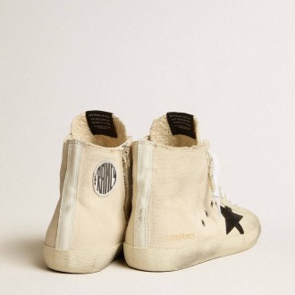 Golden Goose Francy Sneakers Penstar In Canvas With Black Suede Star And Leather Heel Tab GMF00113.F005225.10283