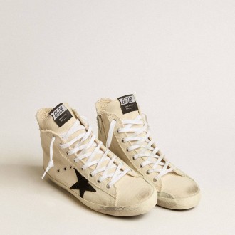 Golden Goose Francy Sneakers Penstar In Canvas With Black Suede Star And Leather Heel Tab GMF00113.F005225.10283