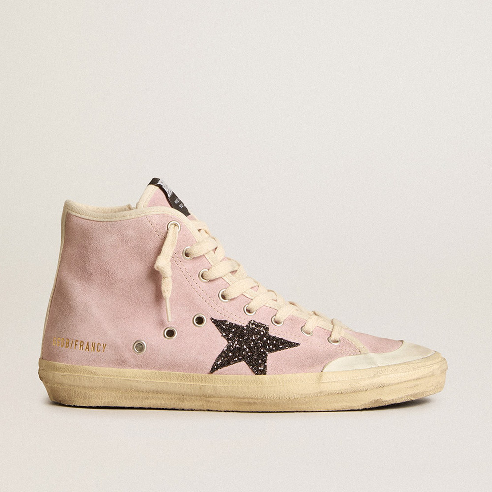 Golden Goose Francy Sneakers Penstar In Pink Suede With Gray Glitter Star GWF00409.F005898.25729