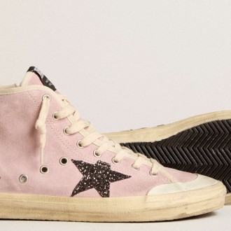 Golden Goose Francy Sneakers Penstar In Pink Suede With Gray Glitter Star GWF00409.F005898.25729