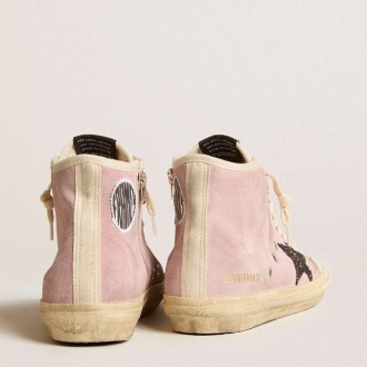 Golden Goose Francy Sneakers Penstar In Pink Suede With Gray Glitter Star GWF00409.F005898.25729