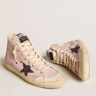 Golden Goose Francy Sneakers Penstar In Pink Suede With Gray Glitter Star GWF00409.F005898.25729