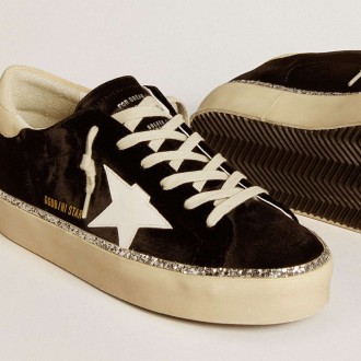 Golden Goose Hi Star Sneakers In Black Velvet With White Leather Star And Suede Heel Tab GWF00118.F006589.90474