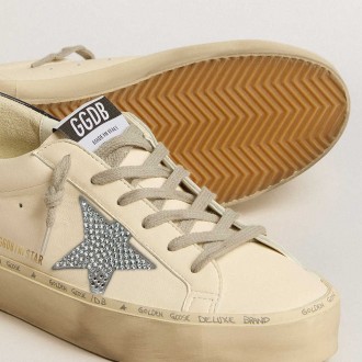 Golden Goose Hi Star Sneakers In Nappa With Swarovski Crystal Star And Dark Blue Leather Heel Tab GWF00119.F005118.11506