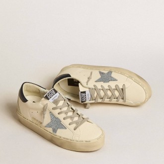 Golden Goose Hi Star Sneakers In Nappa With Swarovski Crystal Star And Dark Blue Leather Heel Tab GWF00119.F005118.11506