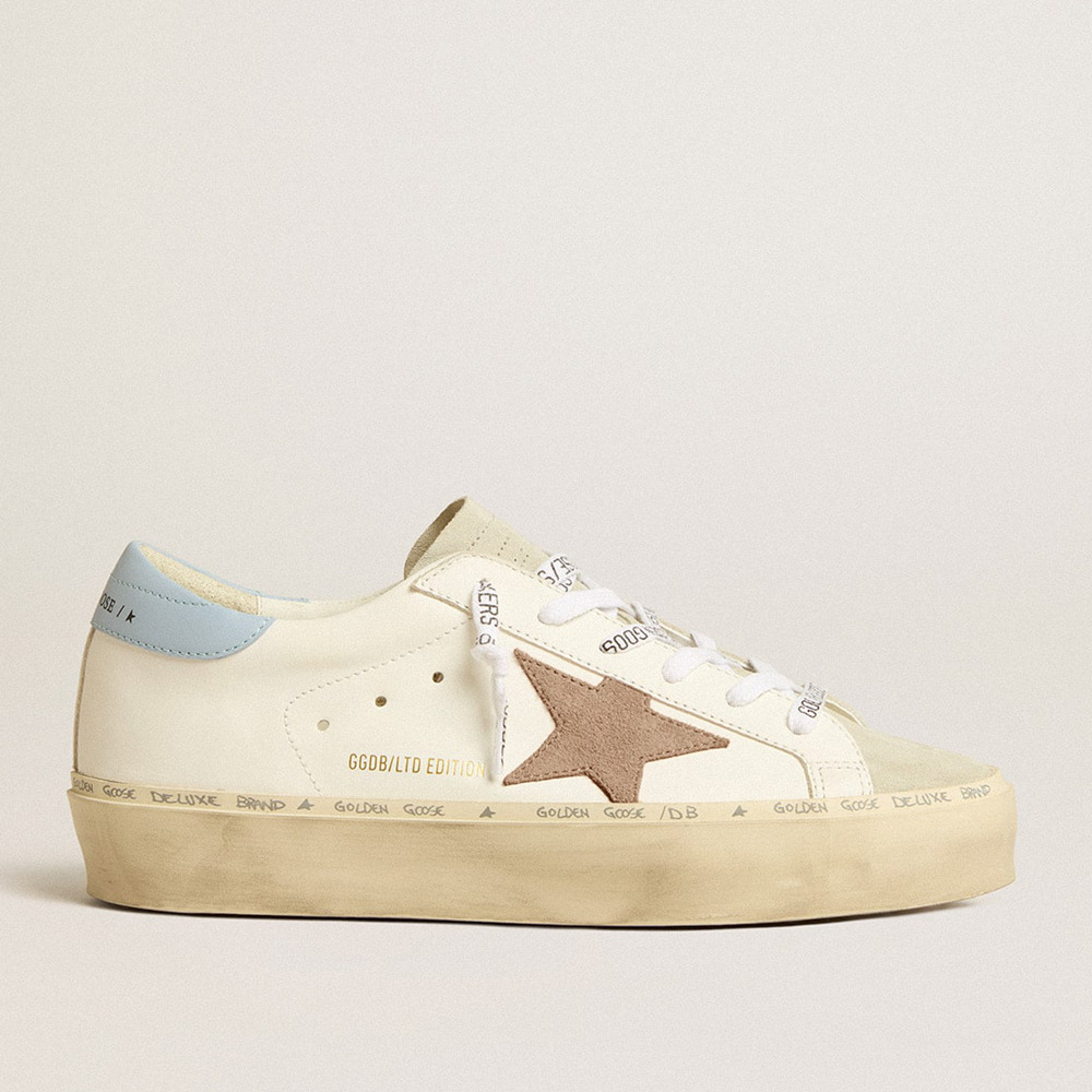 Golden Goose Hi Star Sneakers LTD With Pink Suede Star And Light Blue Leather Heel Tab GWF00118.F005119.11647