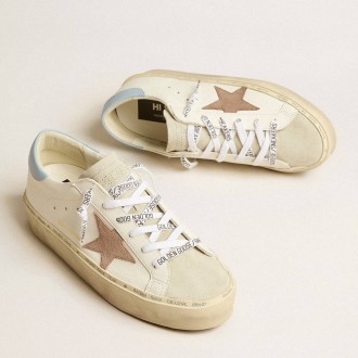 Golden Goose Hi Star Sneakers LTD With Pink Suede Star And Light Blue Leather Heel Tab GWF00118.F005119.11647