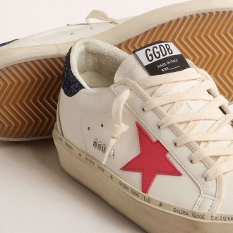 Golden Goose Hi Star Sneakers With Fuchsia Leather Star And Blue Glitter Heel Tab GWF00119.F004557.11492