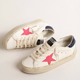 Golden Goose Hi Star Sneakers With Fuchsia Leather Star And Blue Glitter Heel Tab GWF00119.F004557.11492