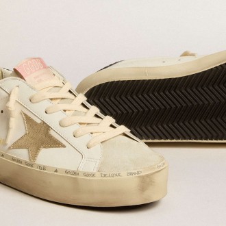 Golden Goose Hi Star Sneakers With Platinum Metallic Leather Star And Glitter Heel Tab GWF00118.F005115.11271