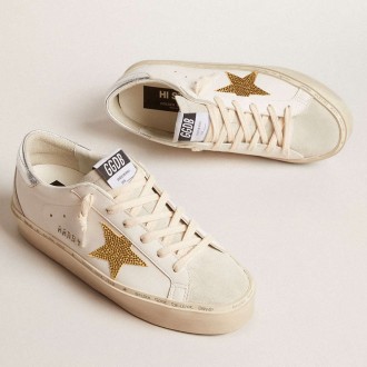 Golden Goose Hi Star Sneakers With Swarovski Crystal Star And Silver Leather Heel Tab GWF00119.F005855.10417