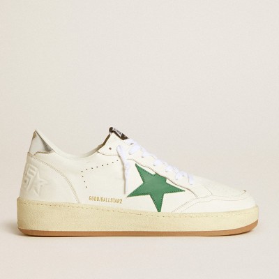 Golden Goose Men's Ball Star Sneakers 2 With Green Leather Star And Metallic Leather Heel Tab GMF00804.F006971.10630