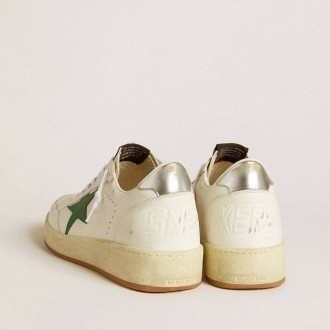 Golden Goose Men's Ball Star Sneakers 2 With Green Leather Star And Metallic Leather Heel Tab GMF00804.F006971.10630