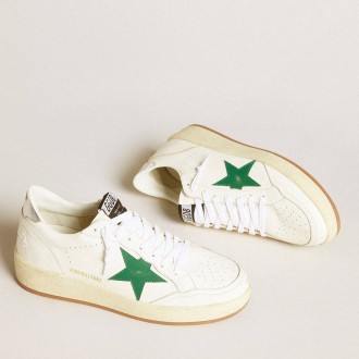 Golden Goose Men's Ball Star Sneakers 2 With Green Leather Star And Metallic Leather Heel Tab GMF00804.F006971.10630