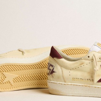 Golden Goose Men's Ball Star Sneakers In Beige Nappa With Burgundy Mesh Star And Heel Tab GMF00117.F005165.15520