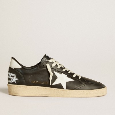 Golden Goose Men's Ball Star Sneakers In Black Nappa With White Leather Star And Heel Tab GMF00117.F006707.80203