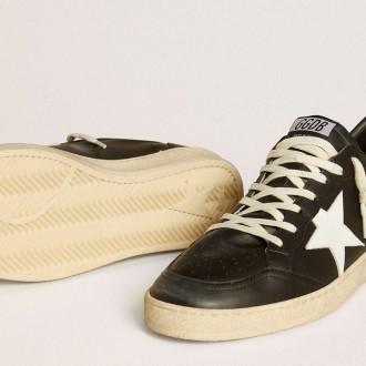 Golden Goose Men's Ball Star Sneakers In Black Nappa With White Leather Star And Heel Tab GMF00117.F006707.80203