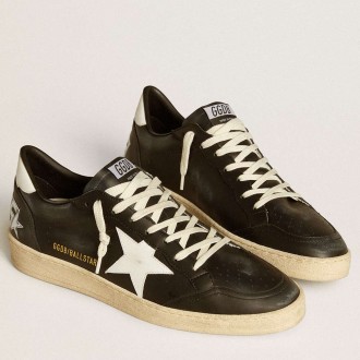 Golden Goose Men's Ball Star Sneakers In Black Nappa With White Leather Star And Heel Tab GMF00117.F006707.80203