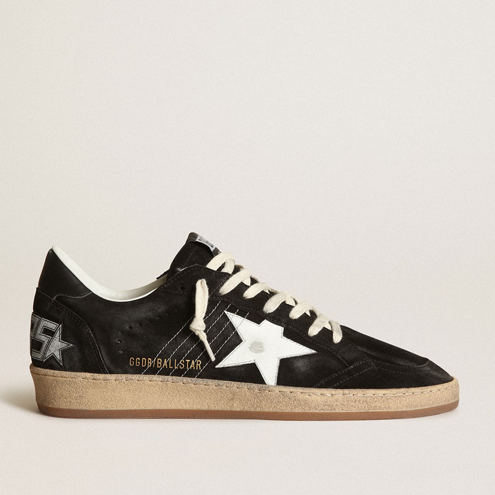 Golden Goose Men's Ball Star Sneakers In Black Suede With White Leather Star GMF00117.F003246.80203