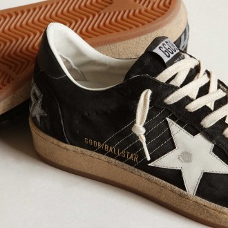 Golden Goose Men's Ball Star Sneakers In Black Suede With White Leather Star GMF00117.F003246.80203