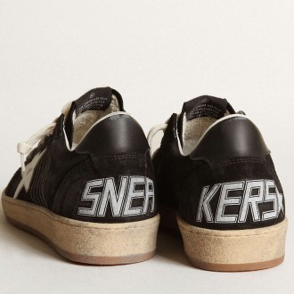 Golden Goose Men's Ball Star Sneakers In Black Suede With White Leather Star GMF00117.F003246.80203