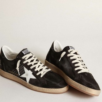 Golden Goose Men's Ball Star Sneakers In Black Suede With White Leather Star GMF00117.F003246.80203