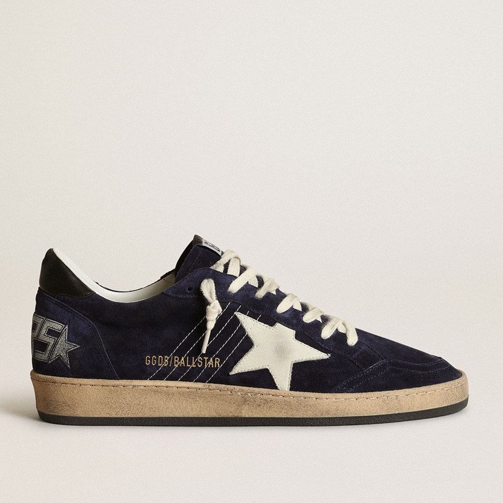 Golden Goose Men's Ball Star Sneakers In Dark Blue Suede With White Nubuck Star GMF00117.F003465.50716