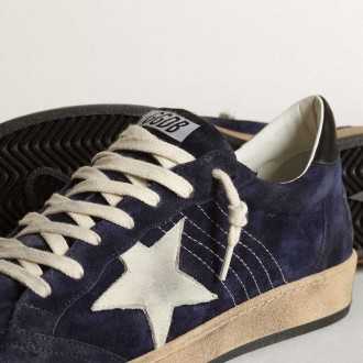 Golden Goose Men's Ball Star Sneakers In Dark Blue Suede With White Nubuck Star GMF00117.F003465.50716