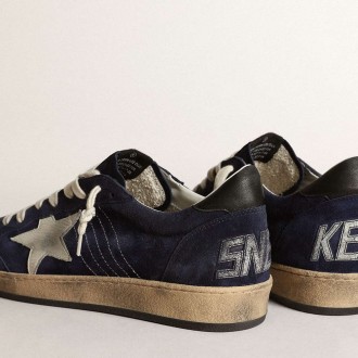 Golden Goose Men's Ball Star Sneakers In Dark Blue Suede With White Nubuck Star GMF00117.F003465.50716