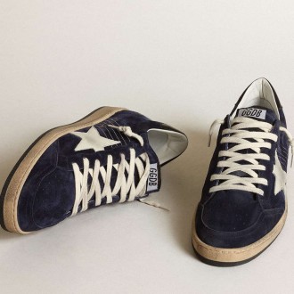 Golden Goose Men's Ball Star Sneakers In Dark Blue Suede With White Nubuck Star GMF00117.F003465.50716