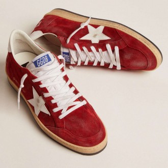 Golden Goose Men's Ball Star Sneakers In Dark Red Suede With White Star And Heel Tab GMF00117.F002588.40410