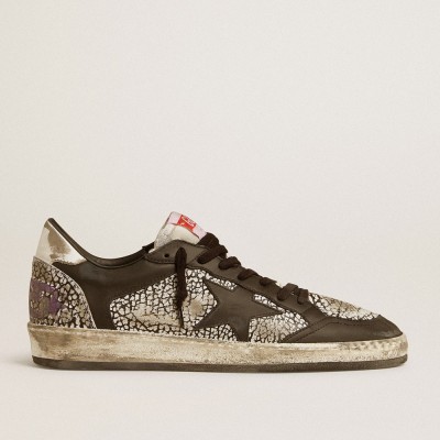 Golden Goose Men's Ball Star Sneakers In Elephant-print Leather With Black Leather Star GMF00327.F006980.80203