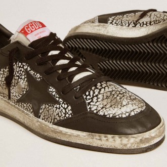 Golden Goose Men's Ball Star Sneakers In Elephant-print Leather With Black Leather Star GMF00327.F006980.80203