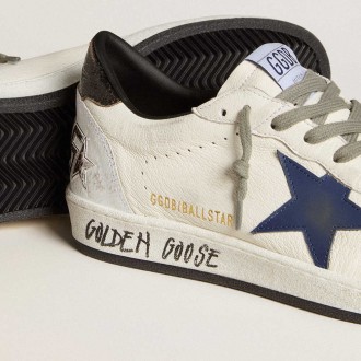 Golden Goose Men's Ball Star Sneakers In Nappa With Leather Star And Metallic Leather Heel Tab GMF00117.F006568.12124