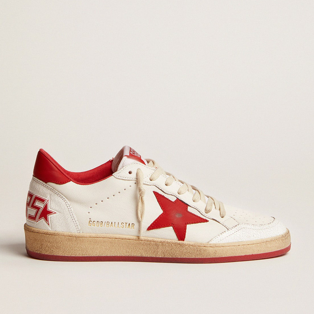 Golden Goose Men's Ball Star Sneakers In White Leather GMF00117.F000325.10275