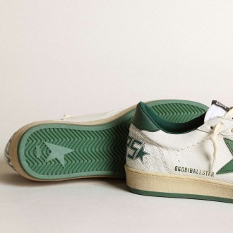 Golden Goose Men's Ball Star Sneakers In White Nappa Leather With Green Leather Star And Heel Tab GMF00117.F000325.10502