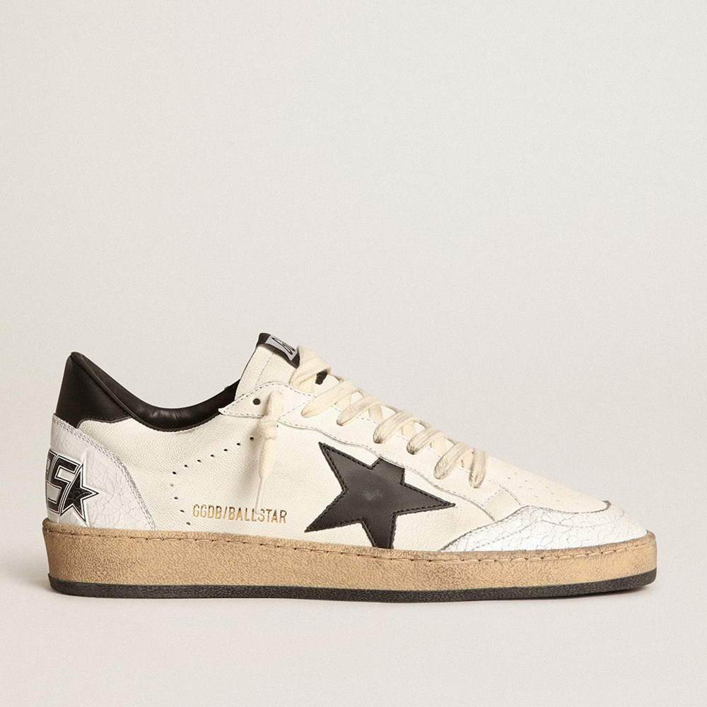 Golden Goose Men's Ball Star Sneakers In White Nappa With Black Star GMF00117.F003771.10283