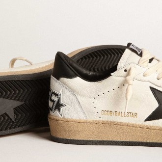 Golden Goose Men's Ball Star Sneakers In White Nappa With Black Star GMF00117.F003771.10283