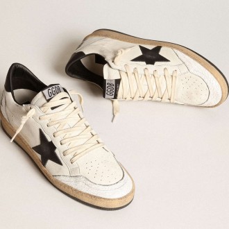 Golden Goose Men's Ball Star Sneakers In White Nappa With Black Star GMF00117.F003771.10283