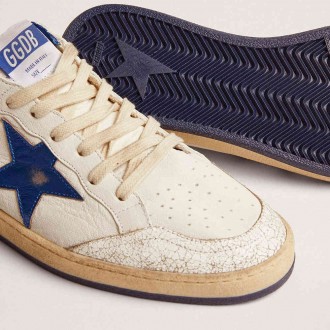 Golden Goose Men's Ball Star Sneakers In White Nappa With Blue Star And Heel Tab GMF00117.F002198.10327