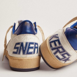 Golden Goose Men's Ball Star Sneakers In White Nappa With Blue Star And Heel Tab GMF00117.F002198.10327