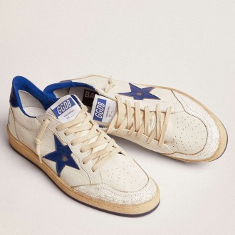 Golden Goose Men's Ball Star Sneakers In White Nappa With Blue Star And Heel Tab GMF00117.F002198.10327