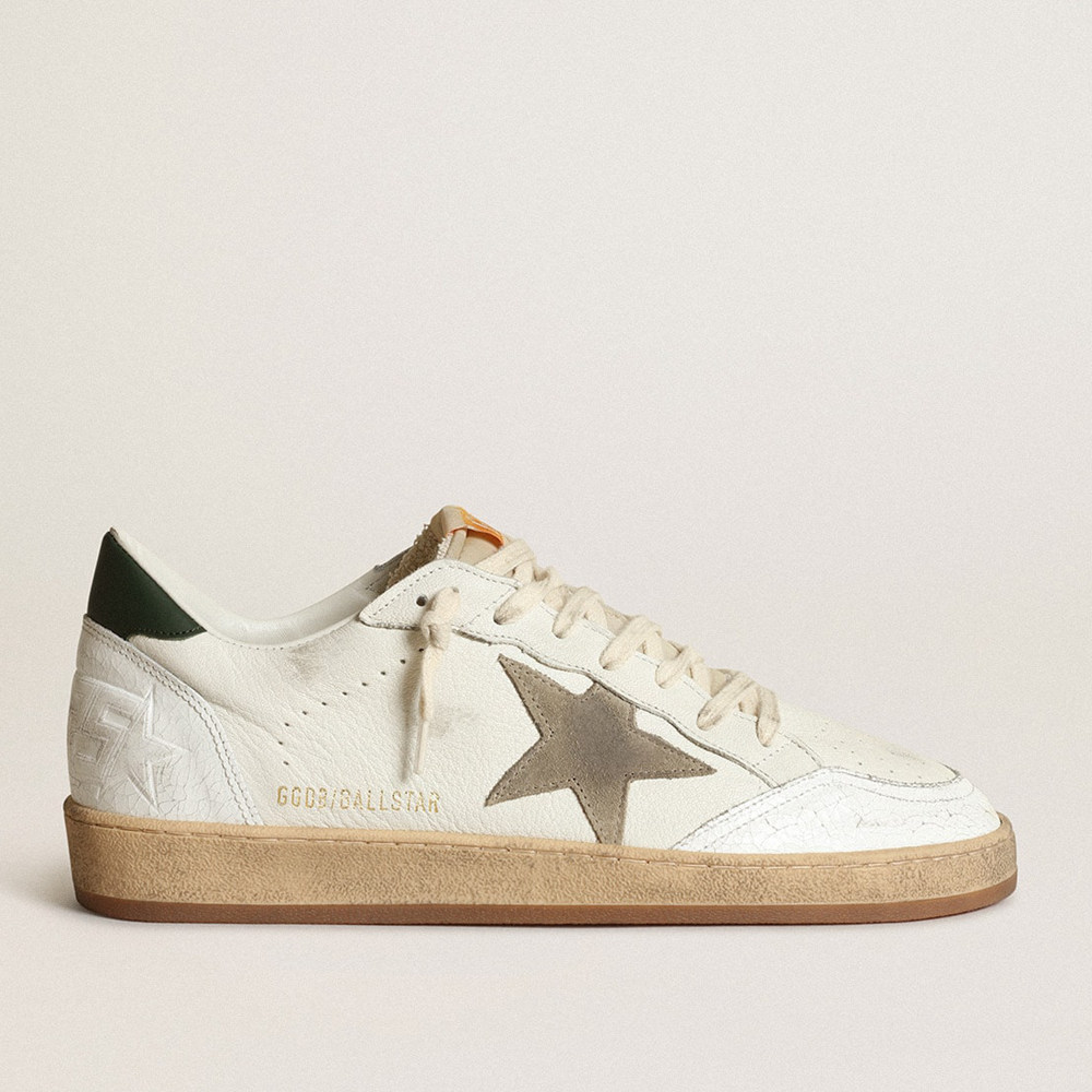 Golden Goose Men's Ball Star Sneakers In White Nappa With Dove Gray Suede Star GMF00117.F003435.11207