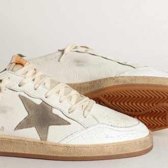 Golden Goose Men's Ball Star Sneakers In White Nappa With Dove Gray Suede Star GMF00117.F003435.11207