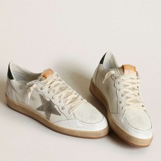 Golden Goose Men's Ball Star Sneakers In White Nappa With Dove Gray Suede Star GMF00117.F003435.11207