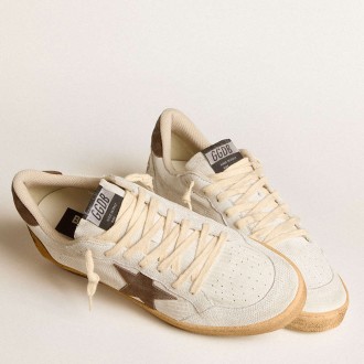 Golden Goose Men's Ball Star Sneakers In White Nubuck Leather With Brown Suede Star And Heel Tab GMF00117.F005981.11706