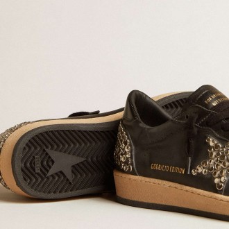 Golden Goose Men's Ball Star Sneakers LAB In Black Nappa With Studded Black Leather Star GMF00117.F004375.90100