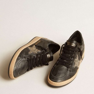 Golden Goose Men's Ball Star Sneakers LAB In Black Nappa With Studded Black Leather Star GMF00117.F004375.90100