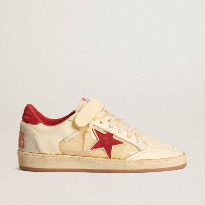 Golden Goose Men's Ball Star Sneakers LAB In Nappa And PVC With Red Suede Star And Heel Tab GMF00554.F005681.11474