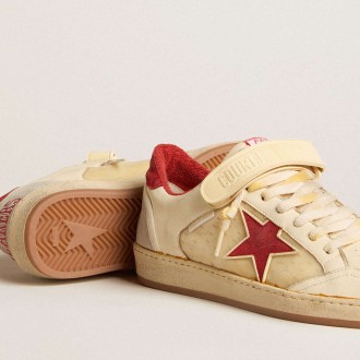 Golden Goose Men's Ball Star Sneakers LAB In Nappa And PVC With Red Suede Star And Heel Tab GMF00554.F005681.11474